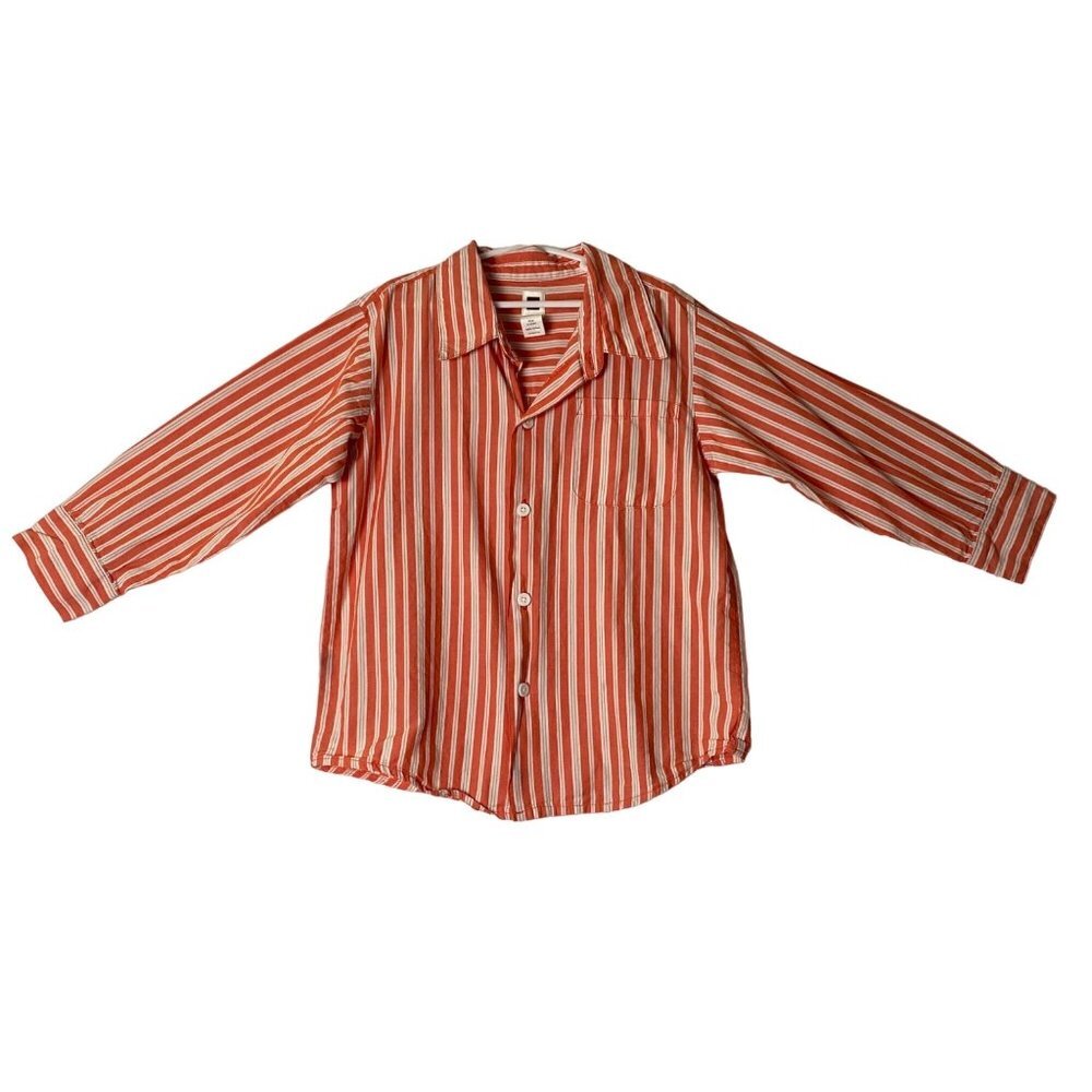 Tea Collection Button Down Shirt Child‎ Size 5 Orange Stripe Long Sleeve Cotton